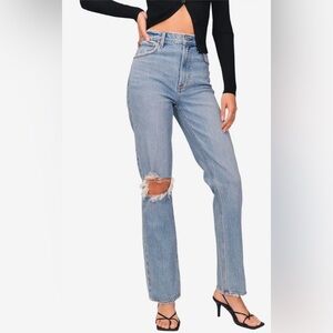 Abercrombie & Fitch 90’s Straight Ultra High Rise Distressed Blue Jeans Size 29
